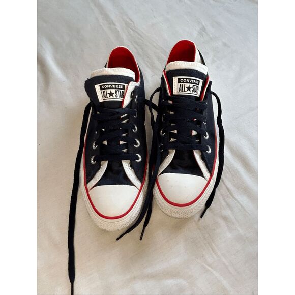 Women's Converse All Star Low Top Sneakers, Blue/White Canvas Lace-Up, Size 9 - Picture 2 of 8